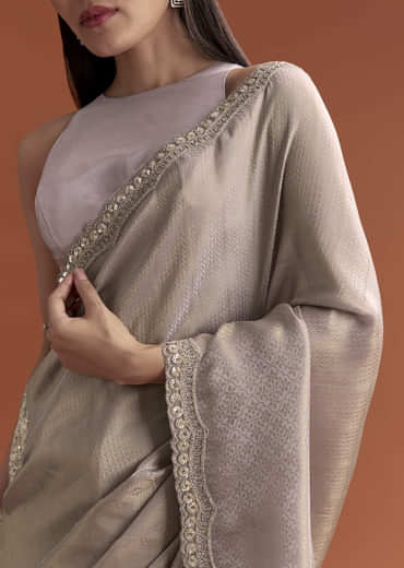 Lavender Satin Saree With Sequin And Bead Embroidery