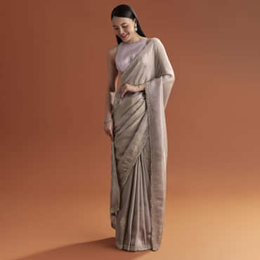 Lavender Satin Saree With Sequin And Bead Embroidery