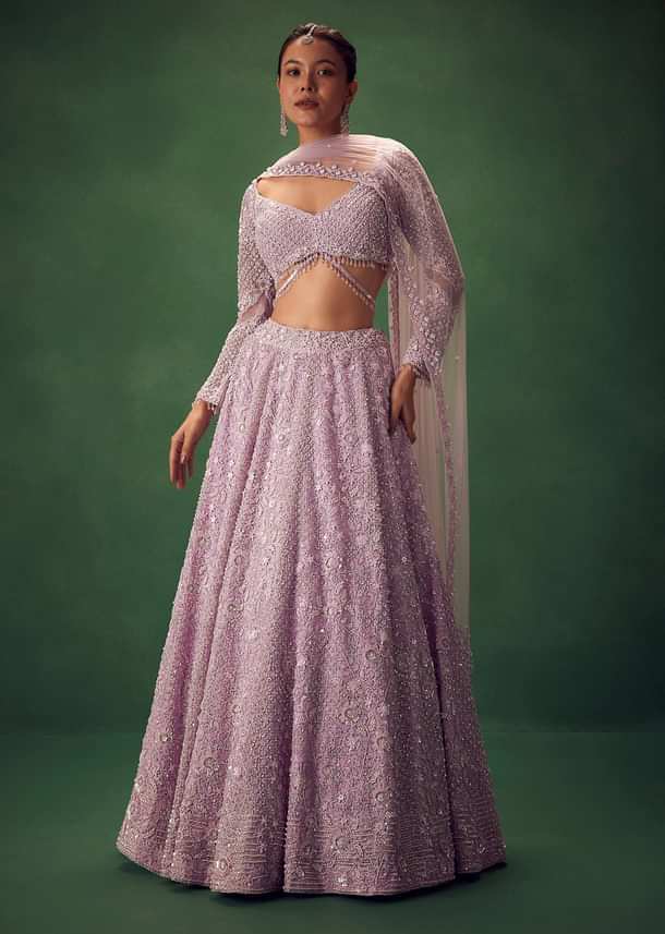 Lavender Sequin Work Lehenga Set