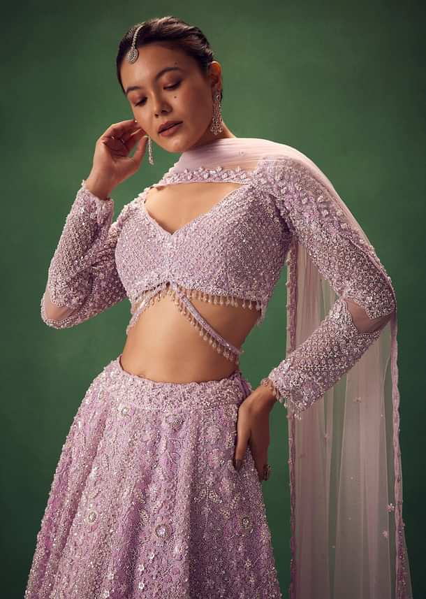 Lavender Sequin Work Lehenga Set
