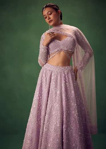 Lavender Sequin Work Lehenga Set
