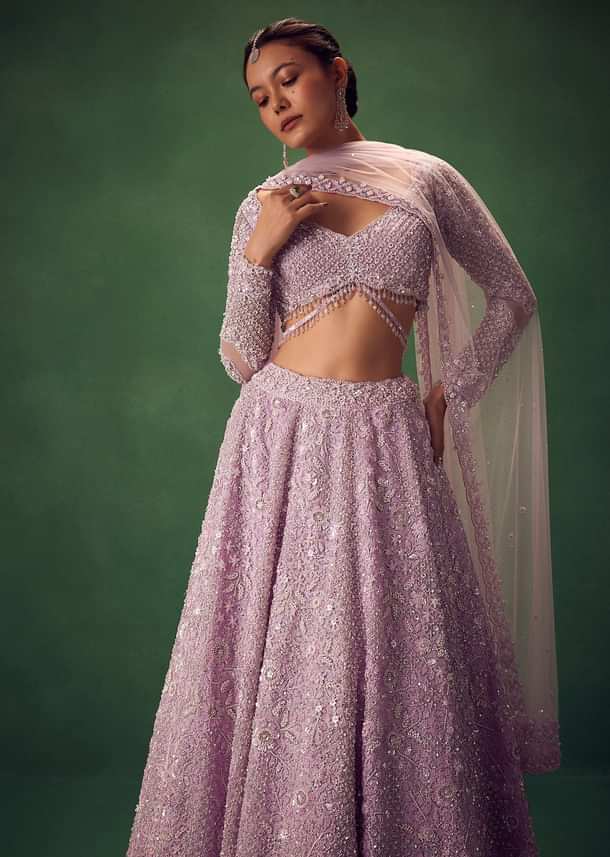 Lavender Sequin Work Lehenga Set