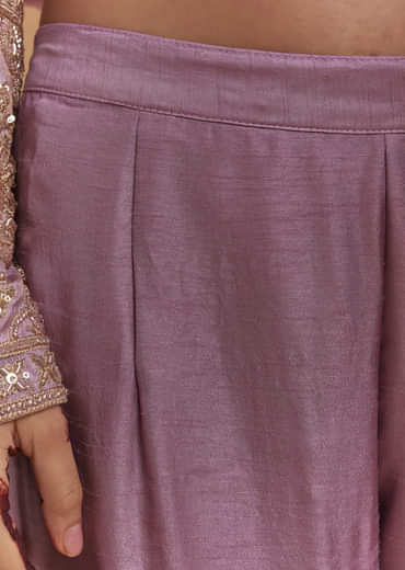 Lavender Tissue Anarkali Suit With Sequins And Beads Work