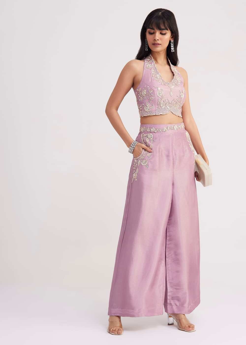 Lavender Tissue Crop Top And Palazzo Set