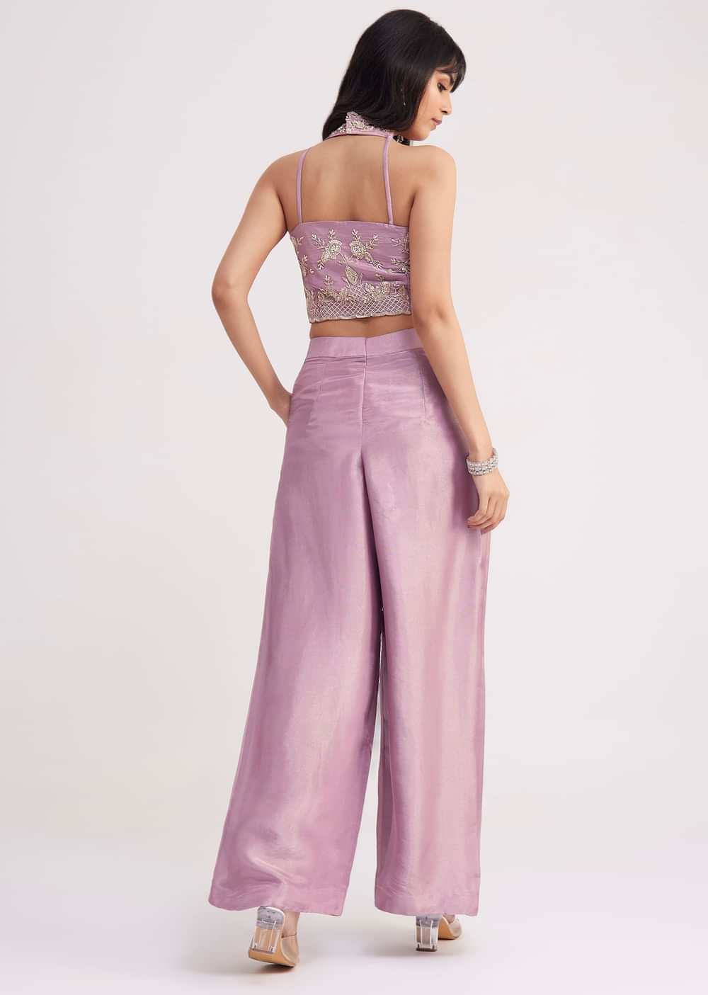Lavender Tissue Crop Top And Palazzo Set