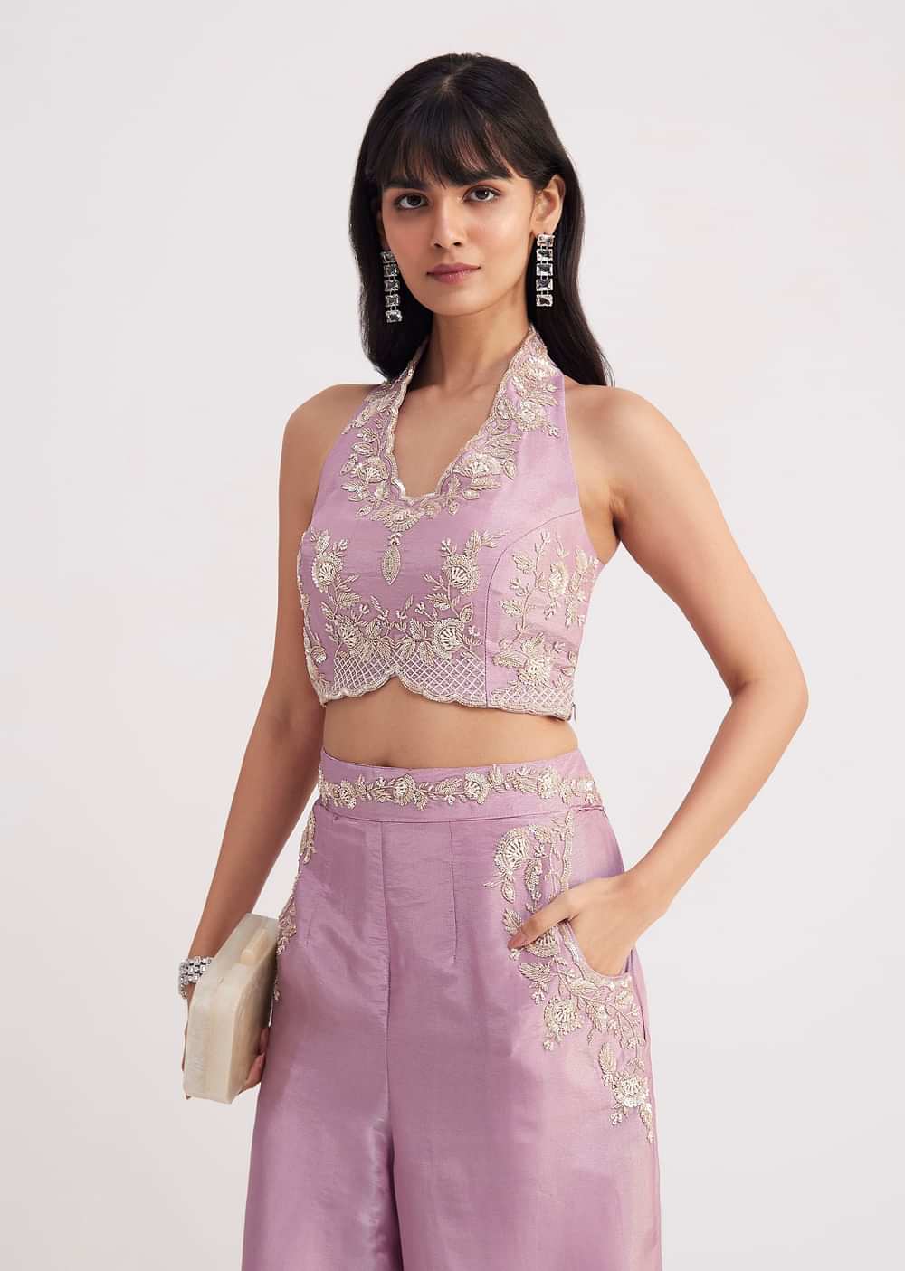 Lavender Tissue Crop Top And Palazzo Set
