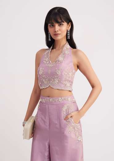 Lavender Tissue Crop Top And Palazzo Set