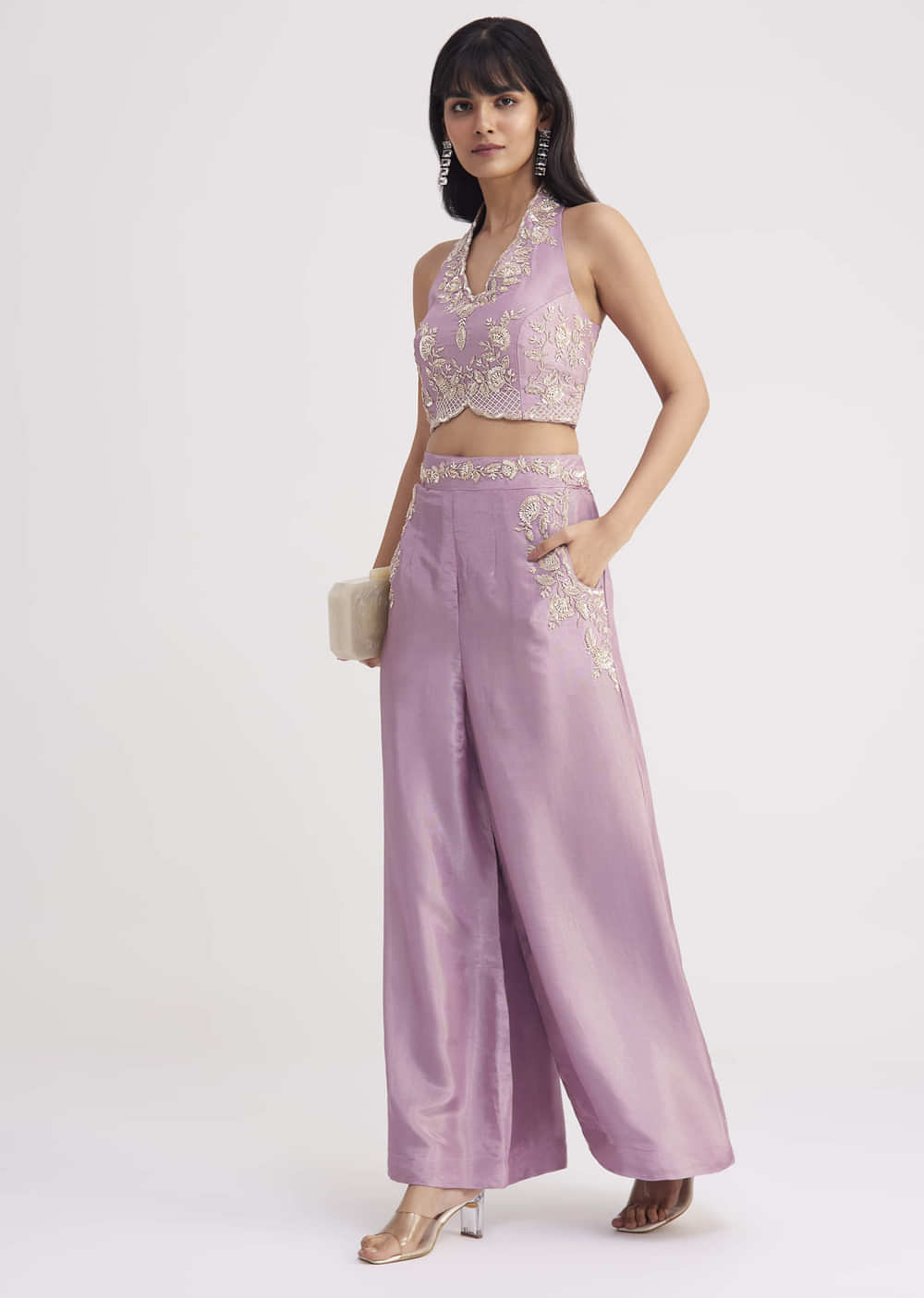 Lavender Tissue Crop Top And Palazzo Set