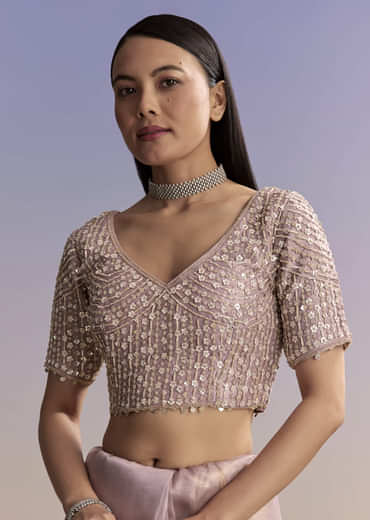 Lavender Tissue Saree With Zardosi And Sequin Embroidery