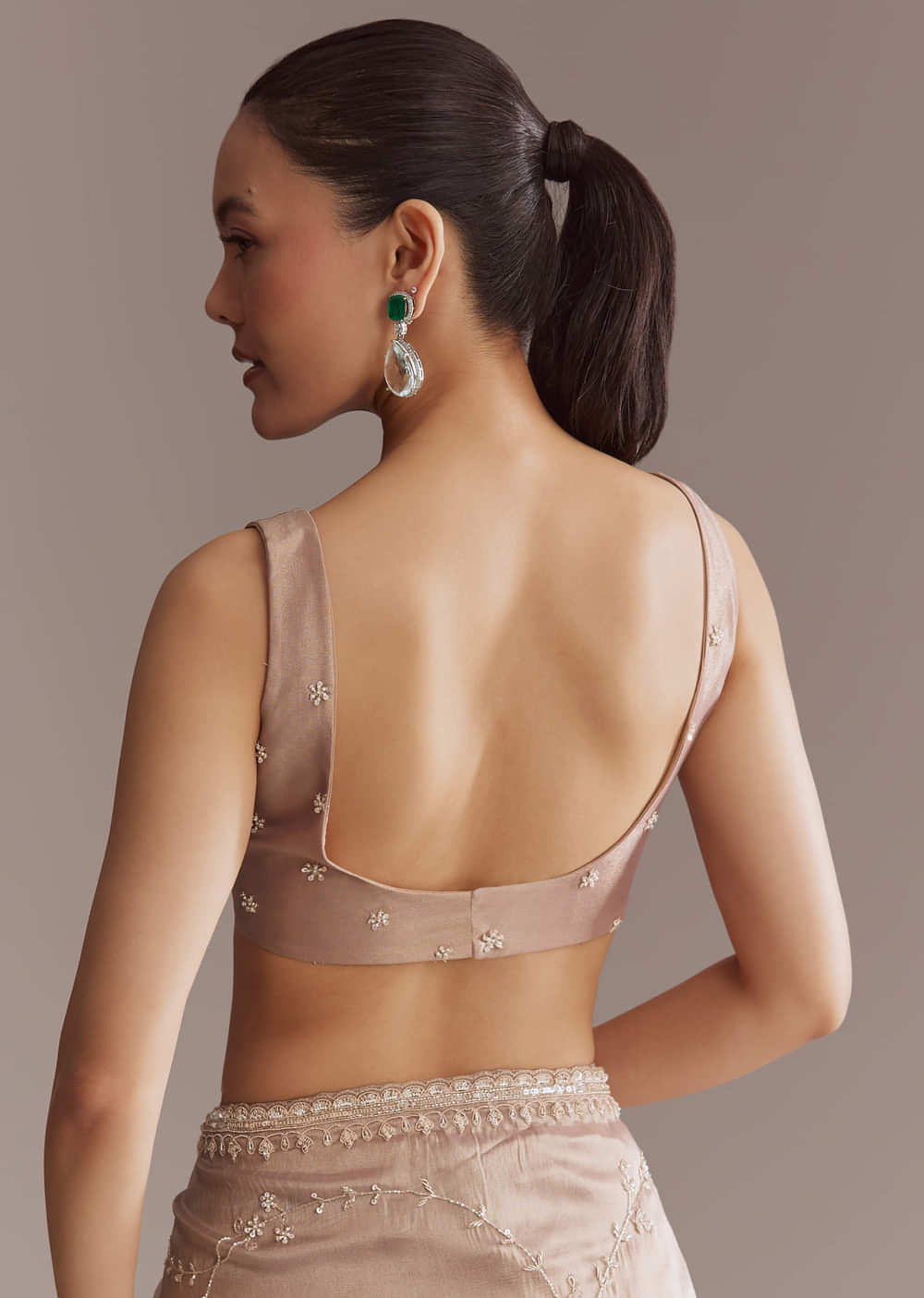 Lavender Tissue Saree With Heavy Floral Work