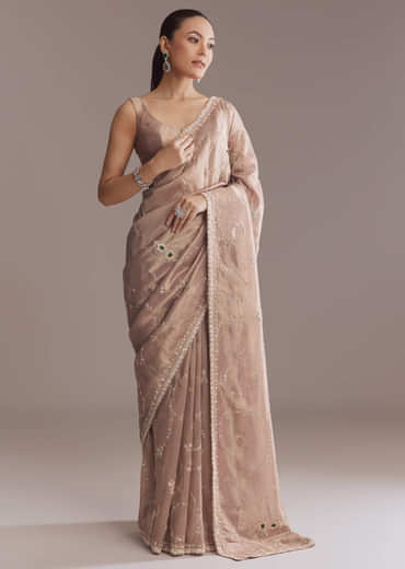 Lavender Tissue Saree With Heavy Floral Work