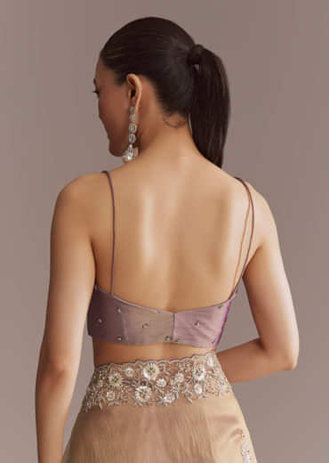 Lavender Tissue Saree With Heavy Floral Embroidery