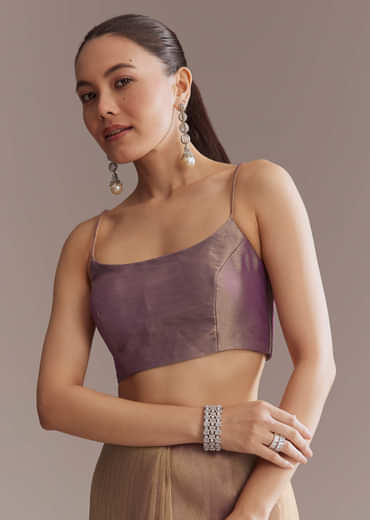 Lavender Tissue Saree With Heavy Floral Embroidery