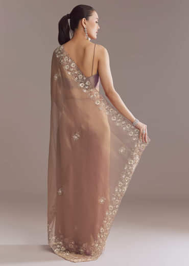 Lavender Tissue Saree With Heavy Floral Embroidery