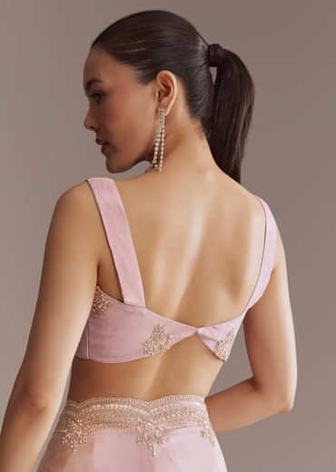 Lavender Tissue Saree With Heavy Hand Embroidery