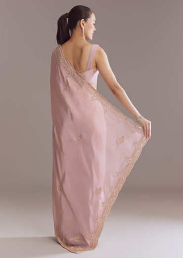 Lavender Tissue Saree With Heavy Hand Embroidery