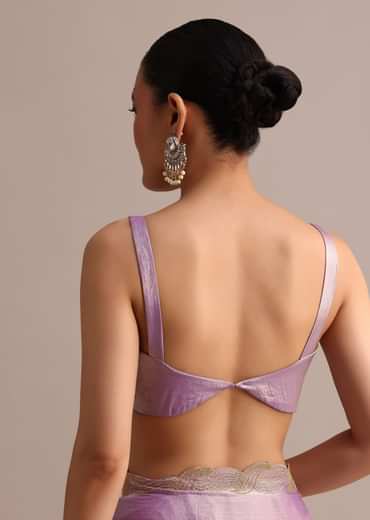 Lavender Tissue Saree With Zari Embroidered Border