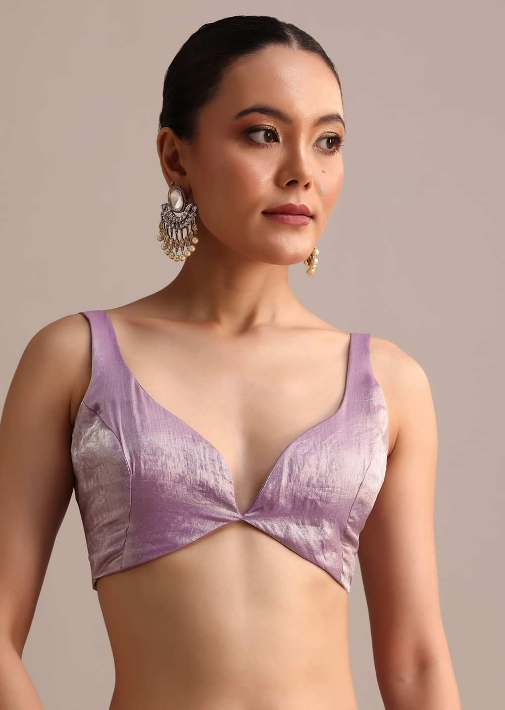 Lavender Tissue Saree With Zari Embroidered Border