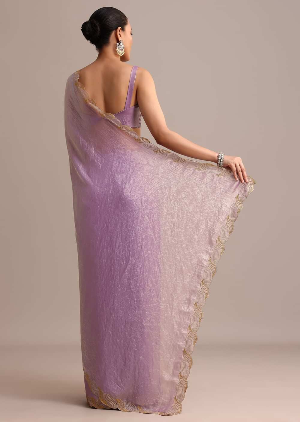 Lavender Tissue Saree With Zari Embroidered Border