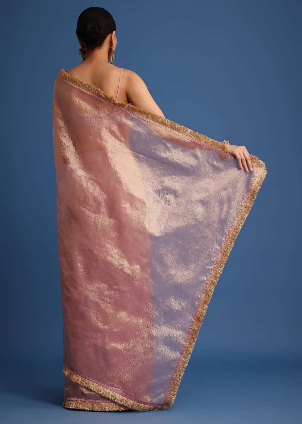 Lavender Tissue Silk Saree With Zari Frill Lace Border