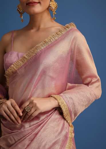 Lavender Tissue Silk Saree With Zari Frill Lace Border