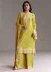 Lemon Green Printed Palazzo Set With Mirror Work