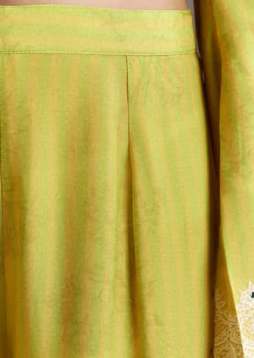Lemon Green Printed Palazzo Set With Mirror Work