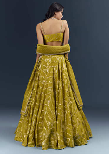 Lemon Yellow Banarasi Silk Bridesmaid Lehenga With Intricate Hand Embroidery