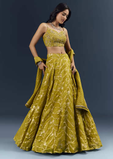 Lemon Yellow Banarasi Silk Bridesmaid Lehenga With Intricate Hand Embroidery