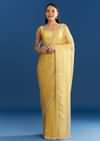 Lemon Yellow Organza Tissue Saree With Beaded Border