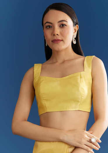 Lemon Yellow Organza Tissue Saree With Beaded Border