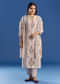 Light Beige Block Print Cotton Kurta Set With Mirror Work