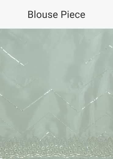 Light Blue Glass Tissue Saree With Stone Embroidery And Scallop Border