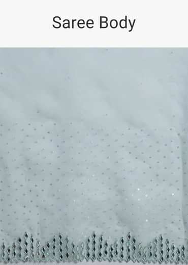 Light Blue Glossy Organza Saree With Scallop Border