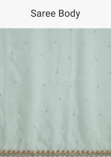 Light Blue Tissue Saree With Cutdana And Beads Embroidery And Cutwork Scallop Border