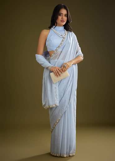 Light Blue Tissue Silk Saree With Stone Embellishment