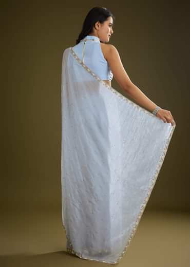 Light Blue Tissue Silk Saree With Stone Embellishment