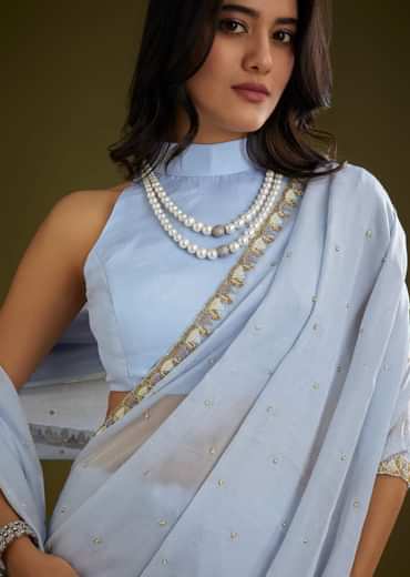 Light Blue Tissue Silk Saree With Stone Embellishment