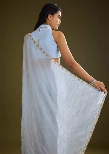 Light Blue Tissue Silk Saree With Stone Embellishment