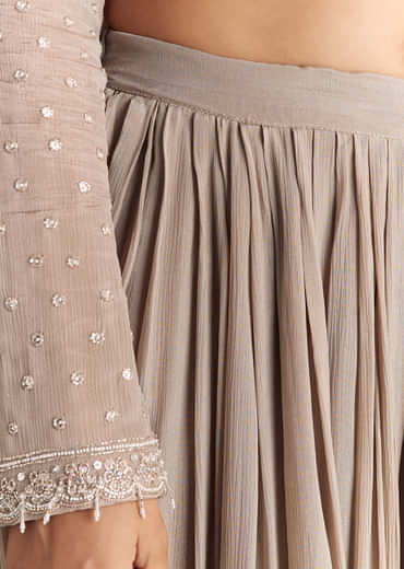 Light Brown Kurta Set With Sequins Palazzo And Dupatta