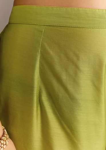 Light Green Chanderi Anarkali With Gotta Moti Neckline And Lace Dupatta