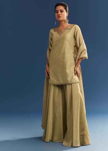 Light Green Chanderi Kurta Palazzo Set With Organza Dupatta