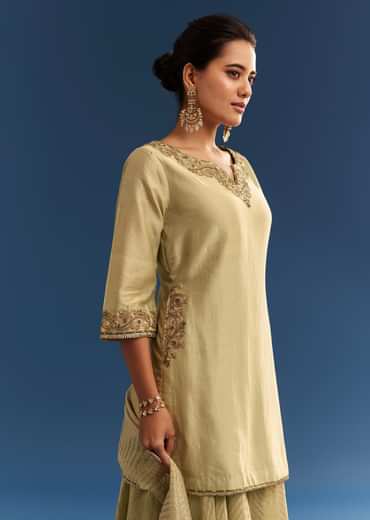 Light Green Chanderi Kurta Palazzo Set With Organza Dupatta