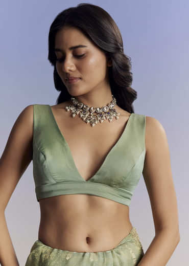 Light Green Jacquard Silk Saree With Zari Woven Embroidery