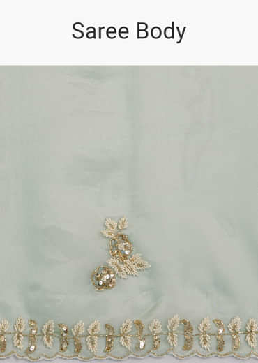 Light Green Organza Tissue Saree With Beaded Scallop Edge