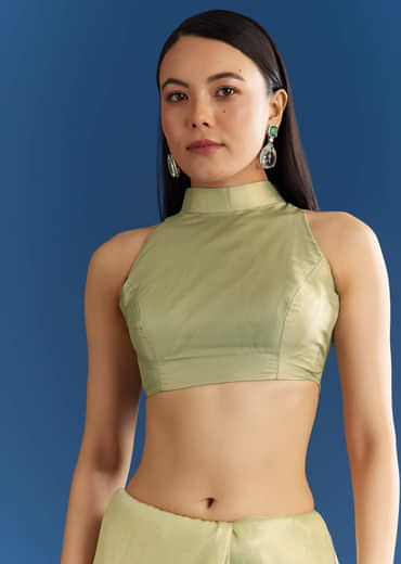 Light Green Organza Tissue Saree With Embroidered Scallop Border