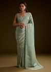 Light Green Tissue Saree With Cutdana Embroidery And Scallop Border