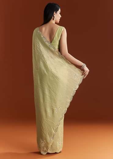 Light Green Tissue Zardosi Saree With Scallop Border