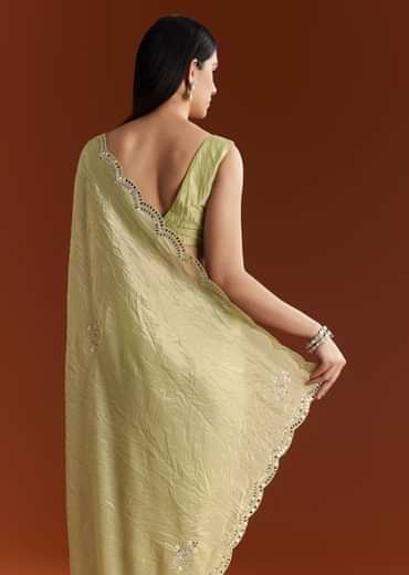 Light Green Tissue Zardosi Saree With Scallop Border