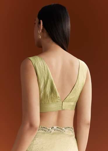 Light Green Tissue Zardosi Saree With Scallop Border